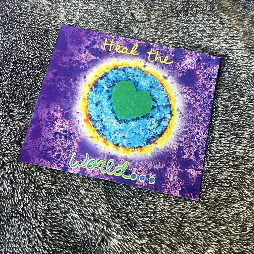 Penzeys Tie Dye Heal The World Cook DInner Tonight Towel / Cloth and Magnet